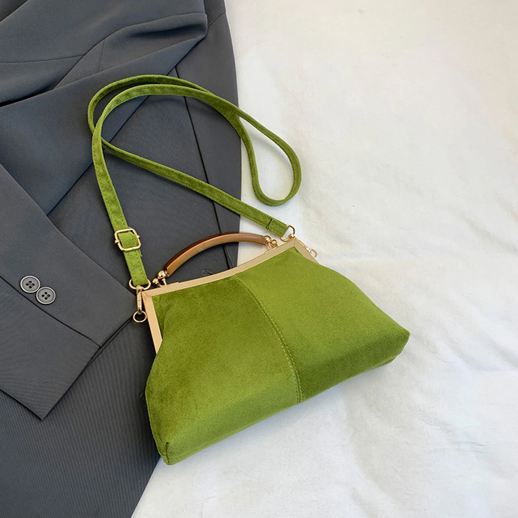 Faux Suede Fashion Handbag Solid Color Clutch Purses Lightweight Retro for Women Daily Use and Special Occasion