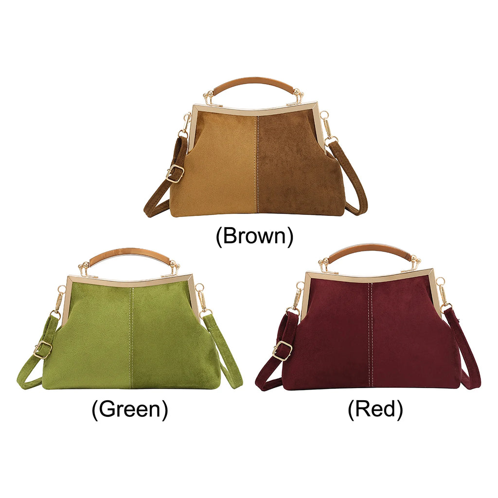 Faux Suede Fashion Handbag Solid Color Clutch Purses Lightweight Retro for Women Daily Use and Special Occasion