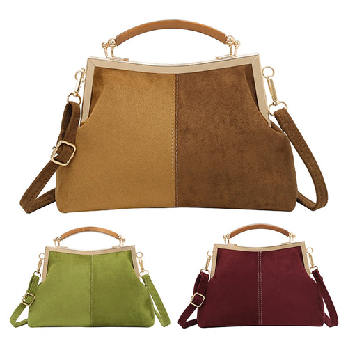 Faux Suede Fashion Handbag Solid Color Clutch Purses Lightweight Retro for Women Daily Use and Special Occasion
