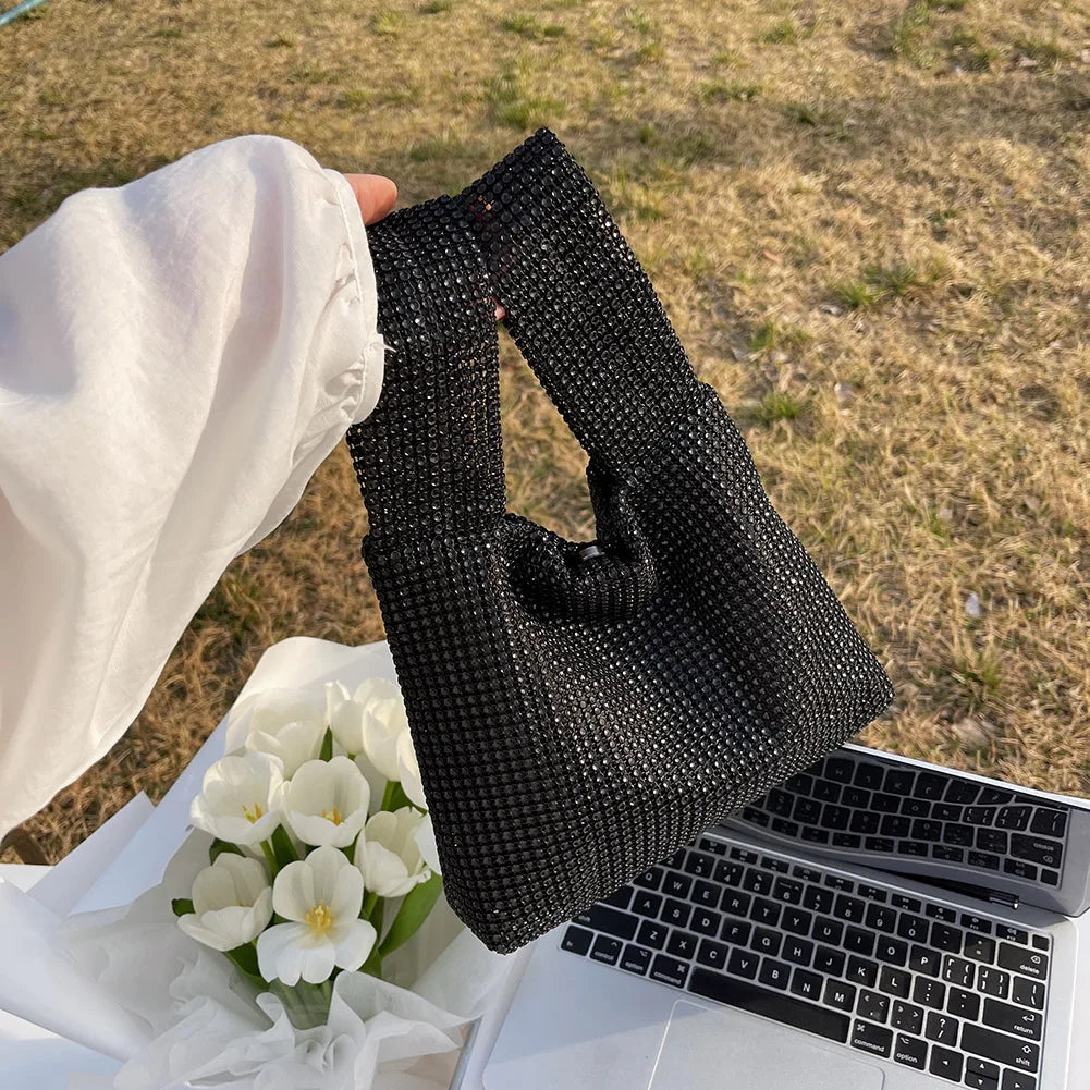 Women Crystal Bling Bag Solid Color Rhinestone Glitter Vest Purse Versatile Small Luxury Clutch Female Evening Party Handbag