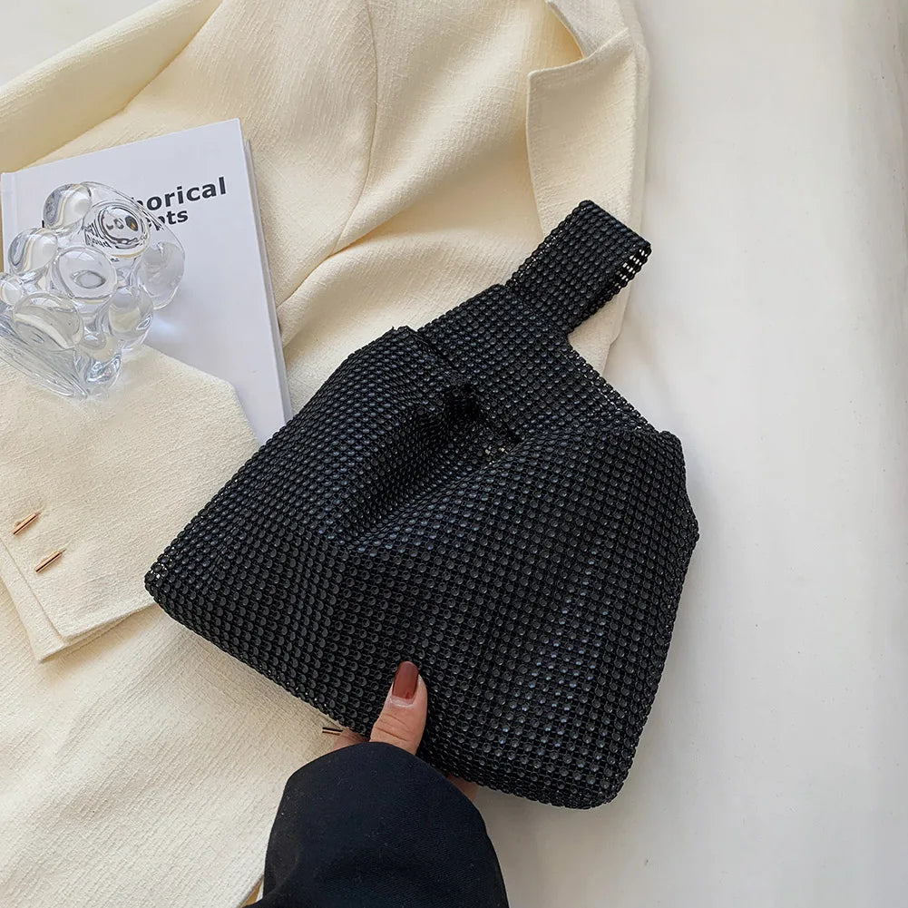 Women Crystal Bling Bag Solid Color Rhinestone Glitter Vest Purse Versatile Small Luxury Clutch Female Evening Party Handbag